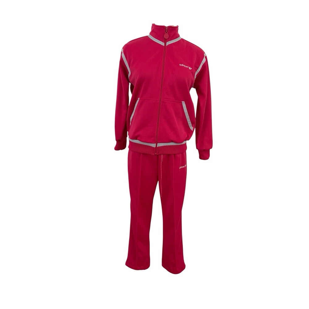 Vtg 80s Adidas Tracksuit Women S Pink Trefoil Zip Jacket Pants Set Preppy sporty